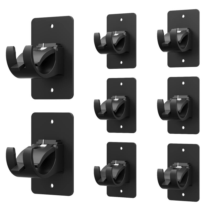 Wabboreq 8 Pieces Self Adhesive Curtain Rod Bracket  Universal Plastic Curtain Rod Holders  No Drill Curtain Rod Brackets Curtain Rod Hooks for Bathroom  Bedroom  Livingroom  Kitchen (Black) - Image 1
